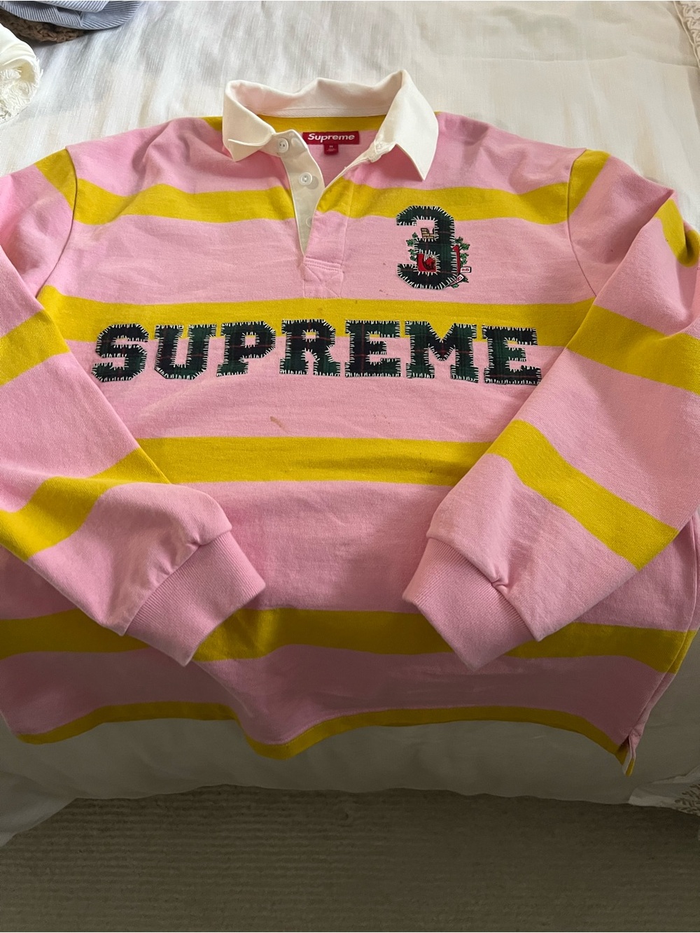 Supreme Pink & Yellow Striped Kids Rugby Pullover